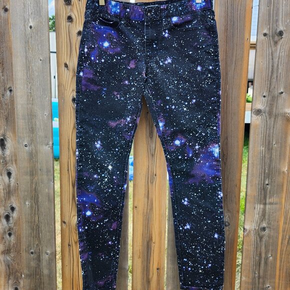 HOT TOPIC XXX RUDE Galaxy Print Skinny Jeans Size 32 - Picture 1 of 9